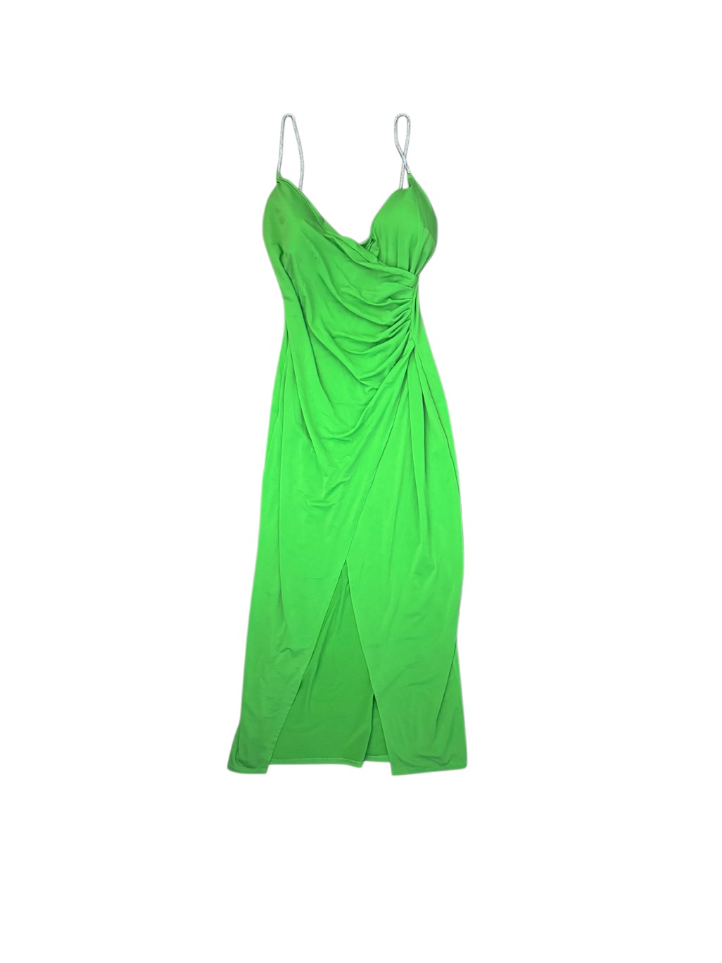 Lime Green Draped Sparkle SpaghettiStrap Dress